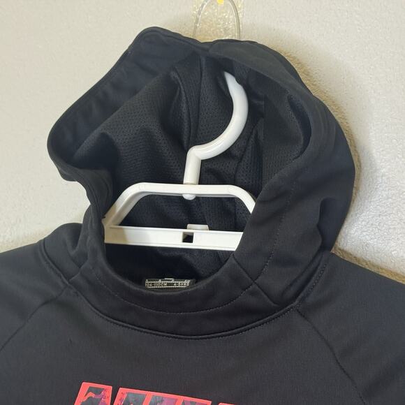 Nike Dri Fit Hooded Sweatshirt Girls Sz 5 Small Black Pink Logo Kangaroo Pocket - Picture 2 of 6